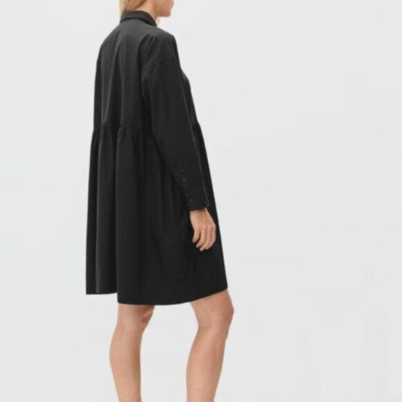 Everlane The Field Long Sleeve Collared Cotton Oversized Dress Black XS - Picture 2 of 10